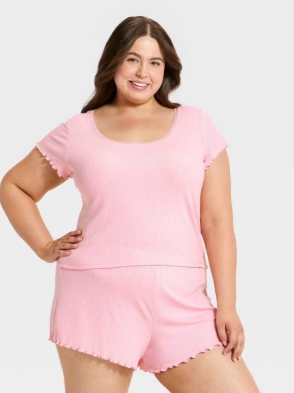 Auden Pointelle Women's Soft Ribbed Short Pajama Set - Pink XXL